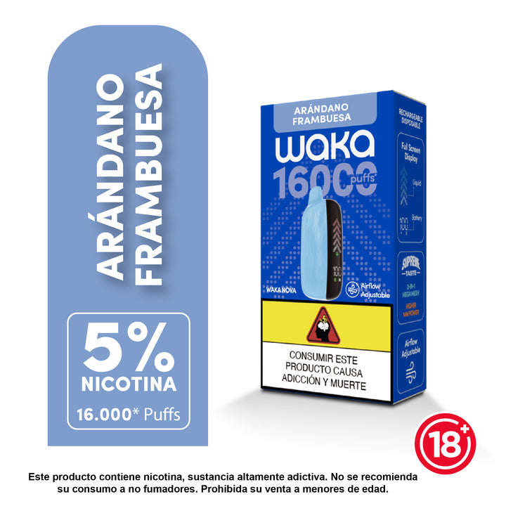 Dispositivo para vapeo Waka 16000 caladas - sabor arandano frambuesa