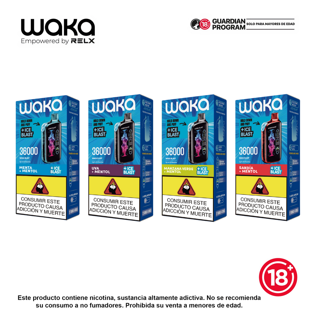 Vaporizadores Waka Blast 36000 Puffs +Ice Blast en Colombia - Sabores menta, uva, manzana verde y sandía con mentol