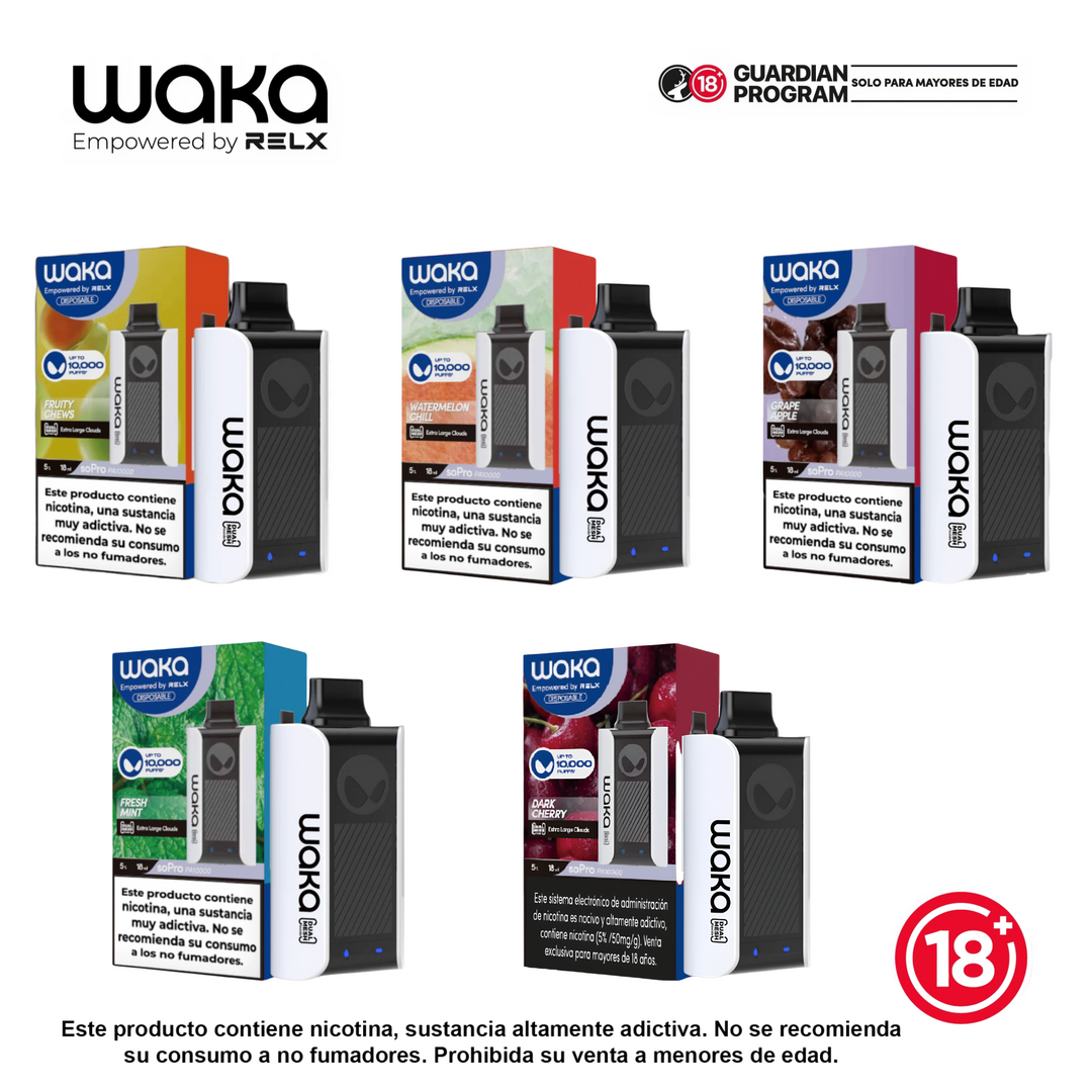 Vaporizador desechable WAKA soPro PA10000 10K puffs sabor Grape Apple (uva manzana), dispositivo con empaque oficial — Bloomamrt Colombia.