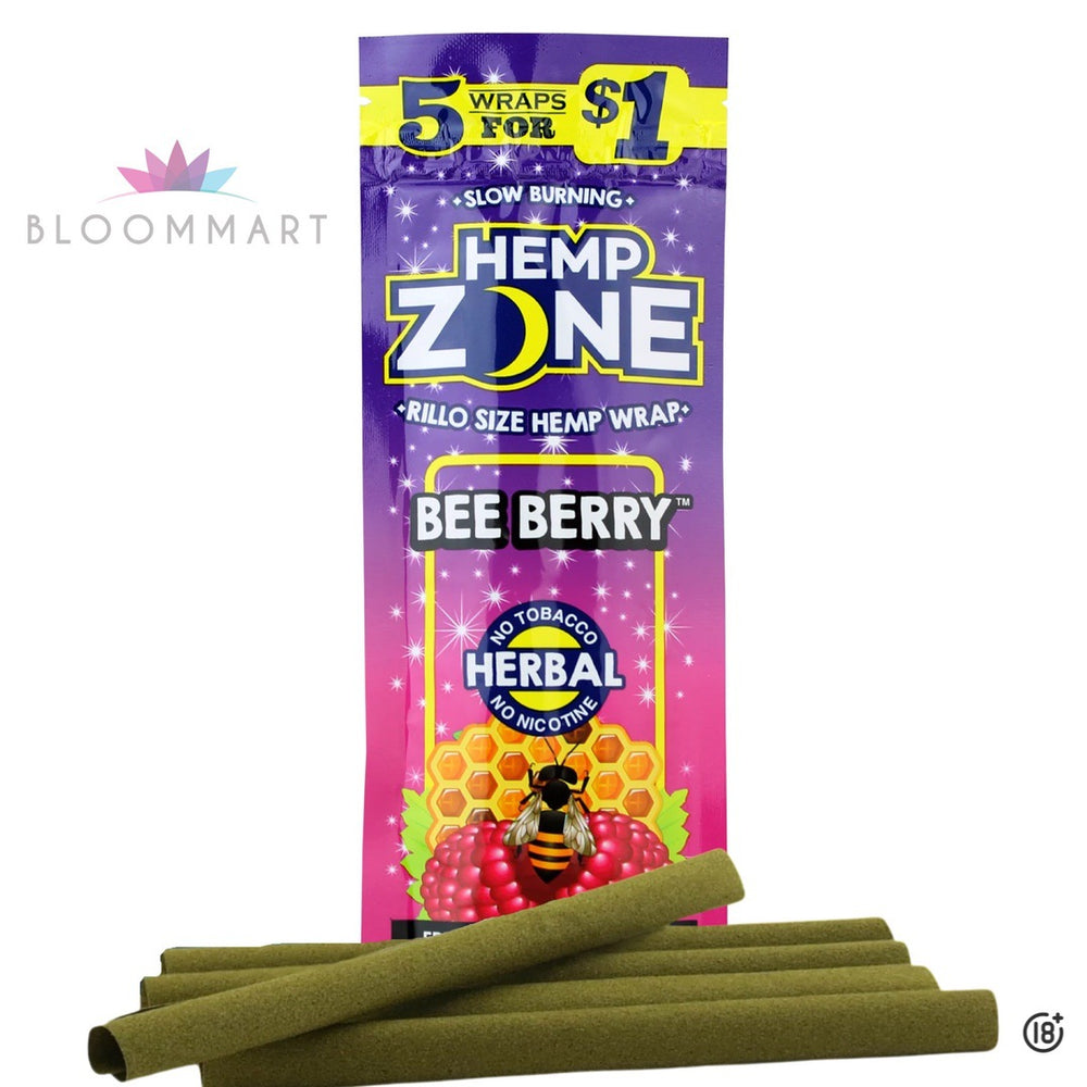 Wraps Hemp Zone Bee Berry con aroma dulce y suave, sin nicotina ni tabaco.