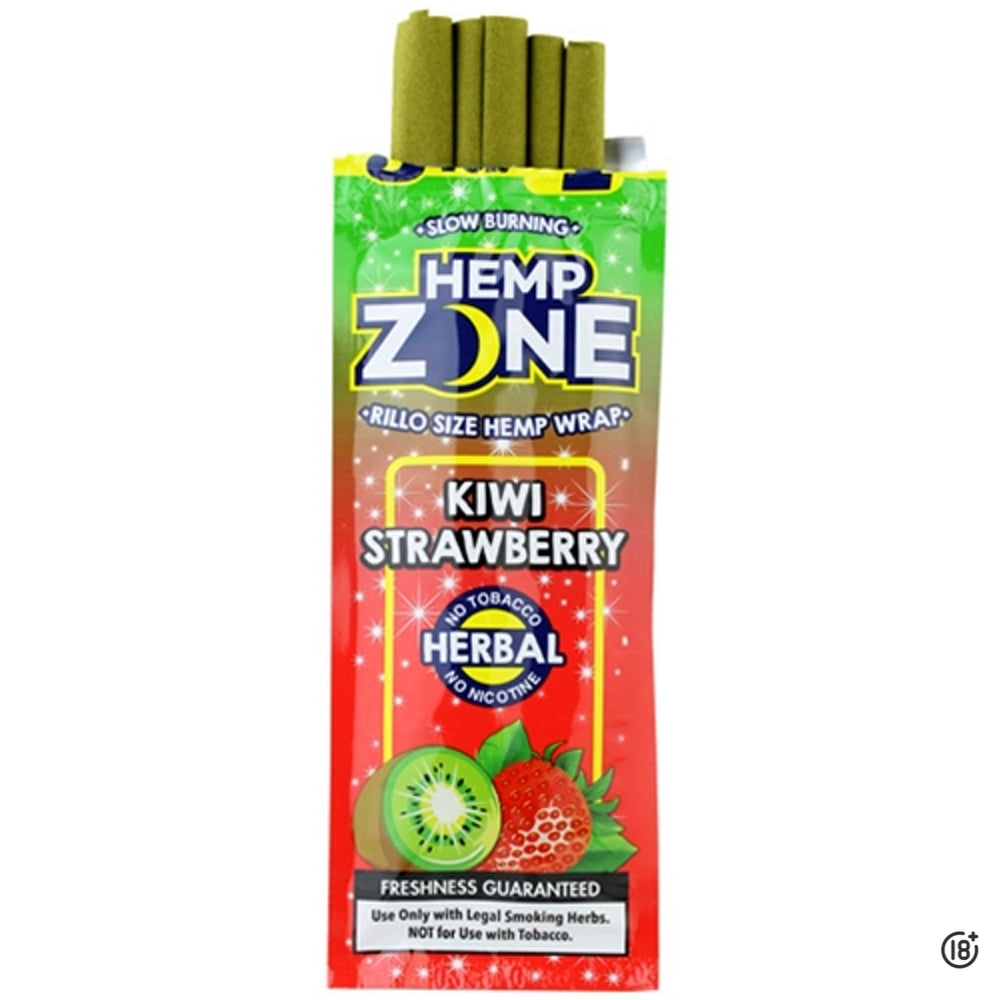 Wraps Hemp Zone Kiwi Strawberry con aroma dulce y tropical, libres de nicotina y tabaco.