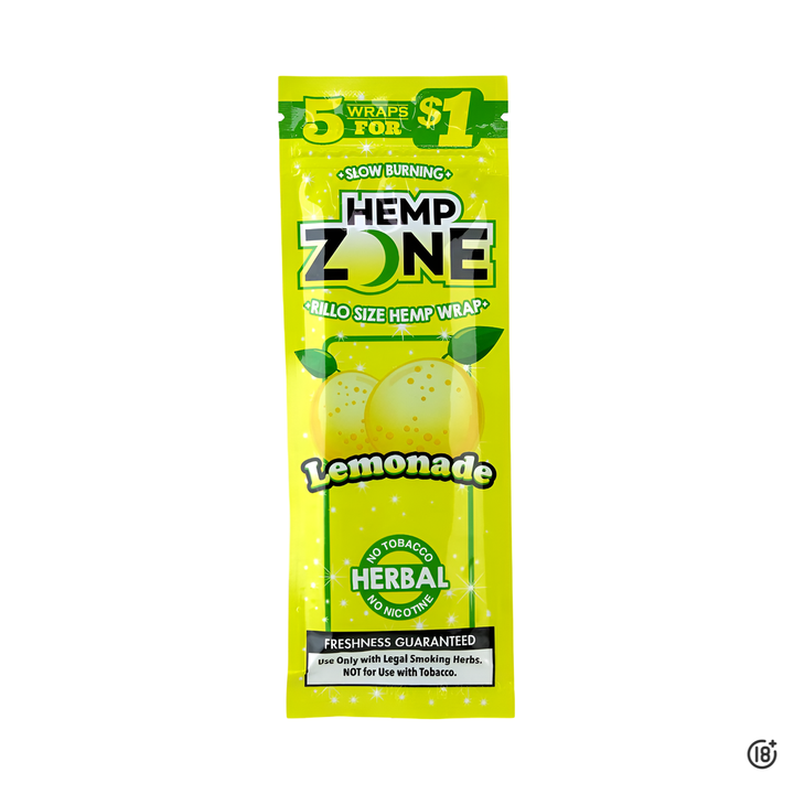 Wraps Hemp Zone Lemonade con aroma cítrico y combustión lenta, sin nicotina ni tabaco.