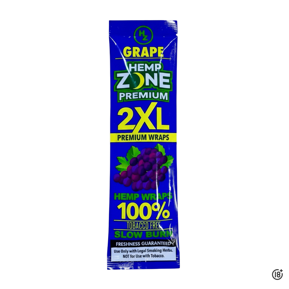Wraps Hemp Zone Grape 2XL de combustión lenta, libres de tabaco y nicotina.