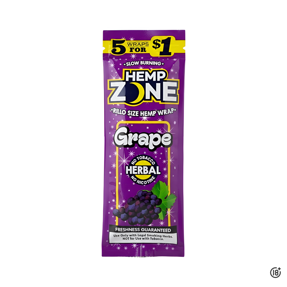 Wraps Hemp Zone sabor uva con combustión lenta, libres de tabaco y aditivos.