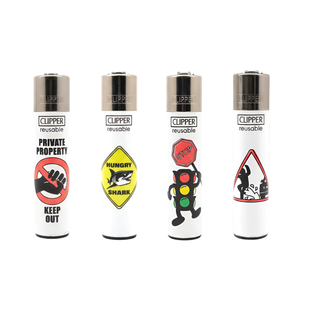 Colección Clipper Forbidden Signals con diseños exclusivos y cuerpo blanco metálico reutilizable.