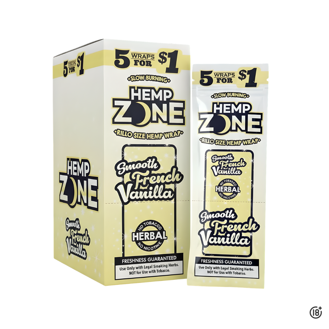 Blunts Hemp Zone French Vanilla con sabor suave a vainilla francesa, elaborados con cáñamo natural.