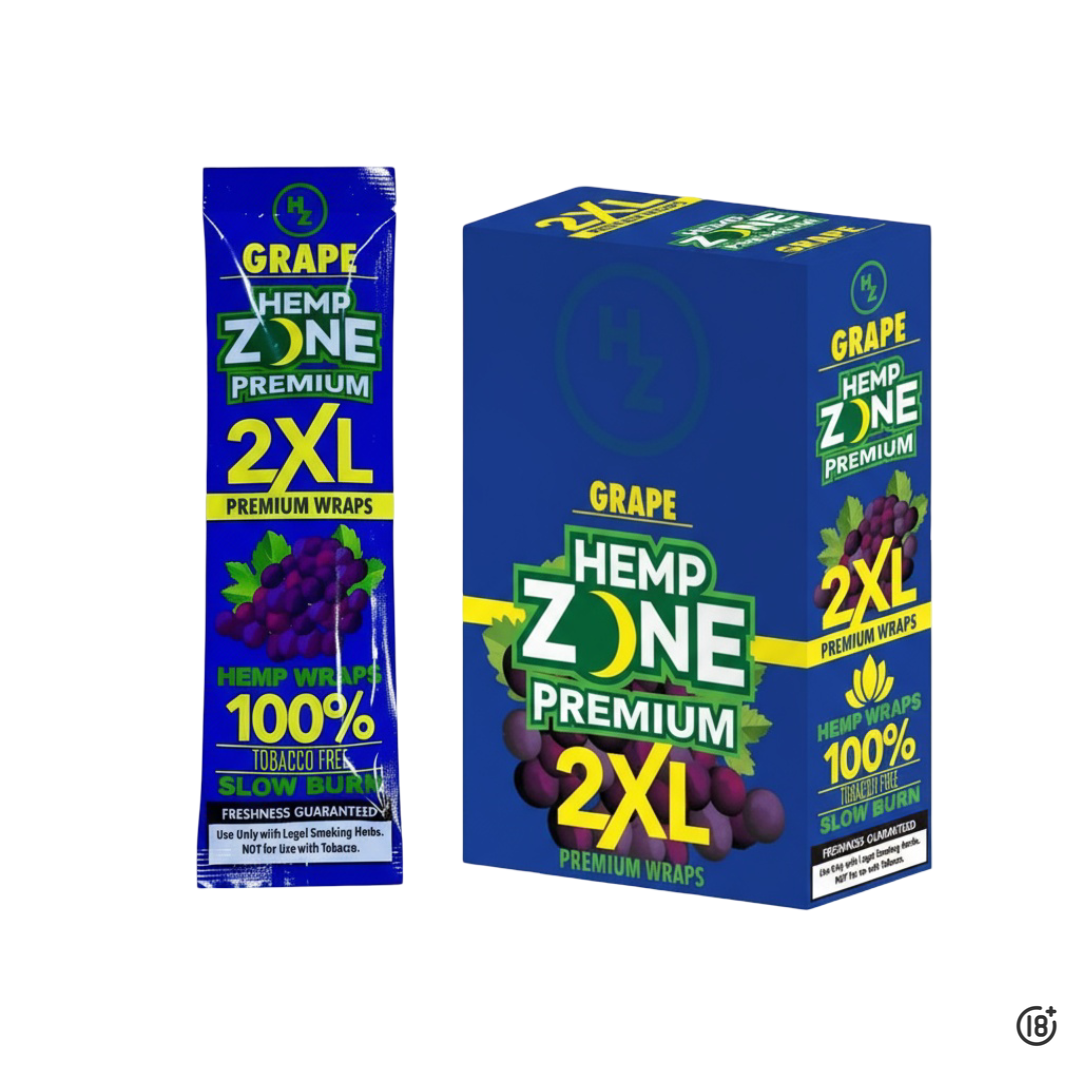 Blunts Hemp Zone Premium 2XL Grape con sabor a uva y envolturas de cáñamo 100% natural.