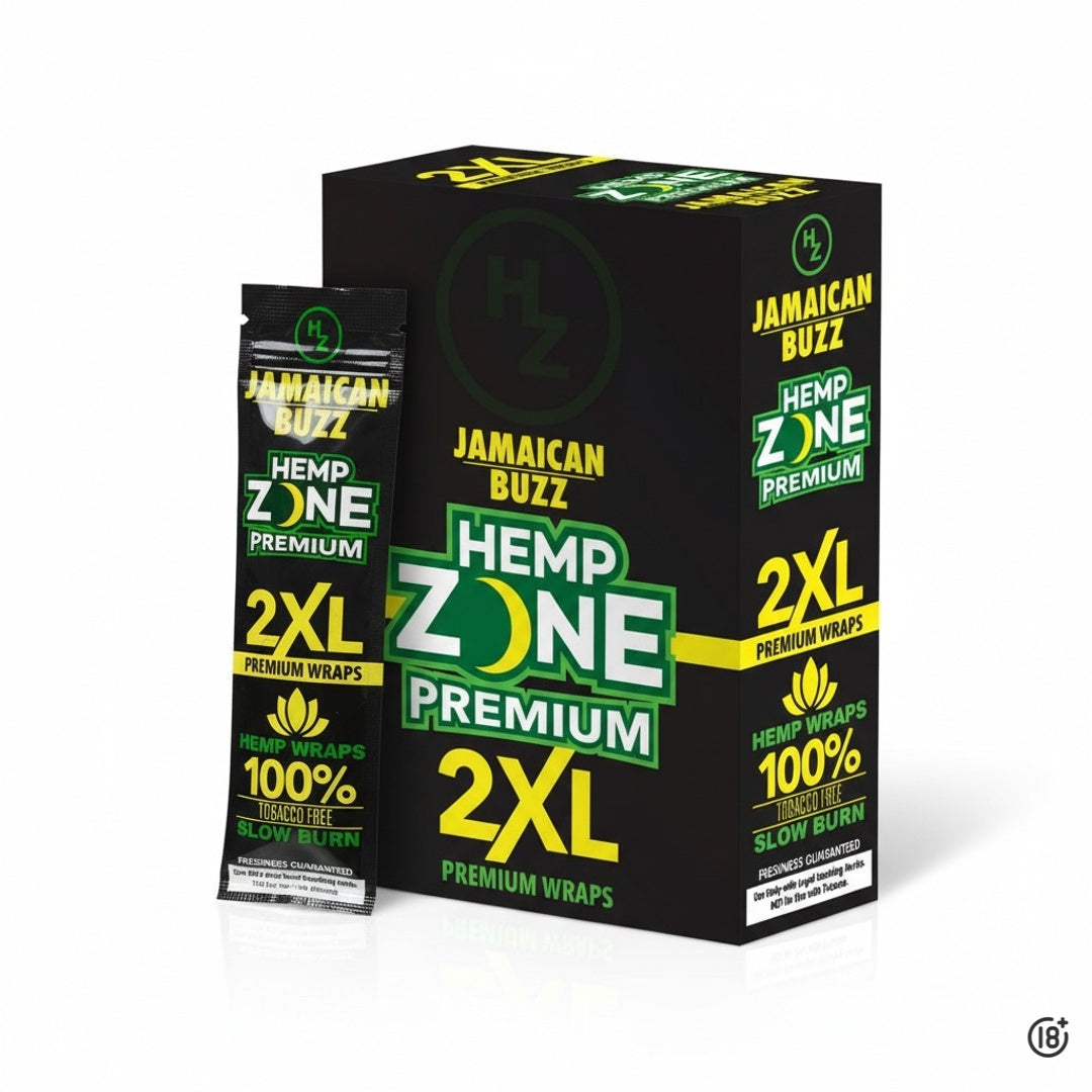 Blunts Hemp Zone Premium 2XL Jamaican Buzz con envolturas de cáñamo 100% natural.