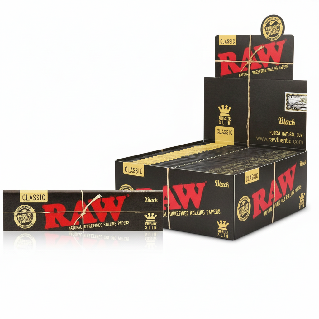 Display RAW Black King Size Slim con librito frontal, 32 hojas por paquete