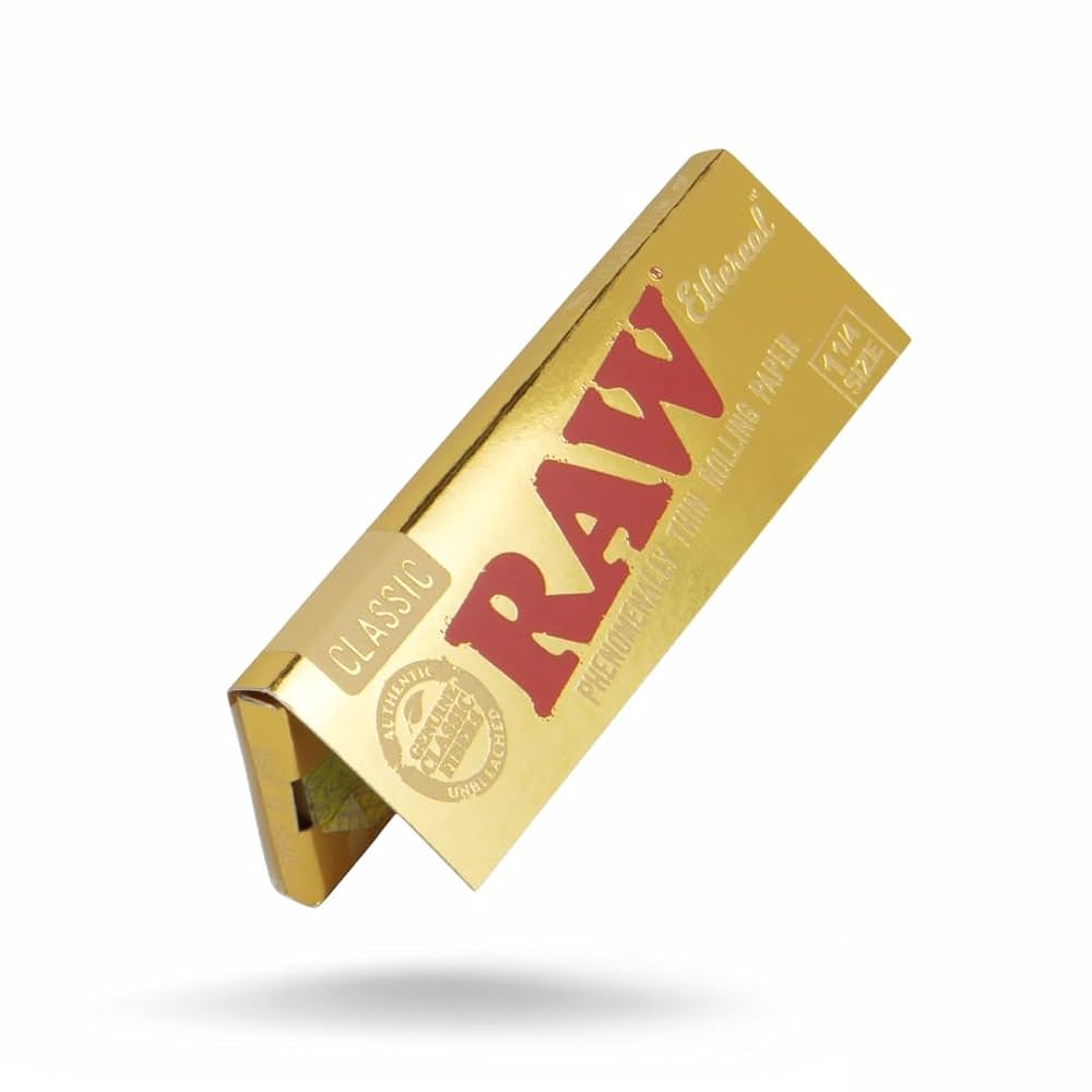 Papel RAW Ethereal Classic 1 ¼ dorado – vista frontal brillante, edición especial disponible en Bloommart Colombia.