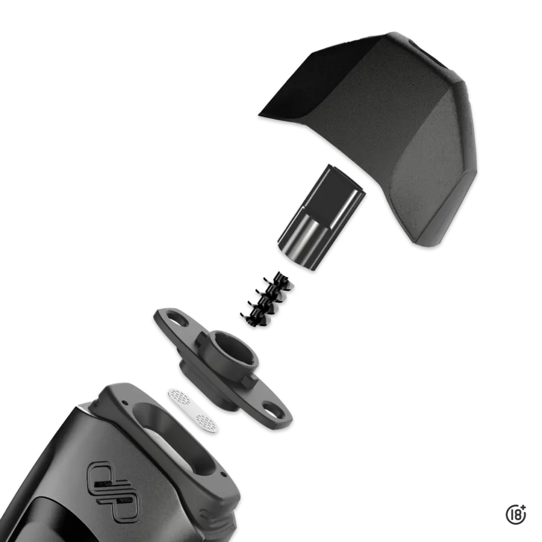 Vaporizador Boundless Vexil negro con boquilla desmontable en detalle
