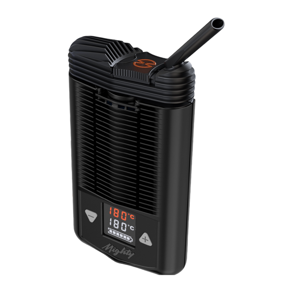 Vaporizador Mighty Storz & Bickel con boquilla extendida y pantalla encendida
